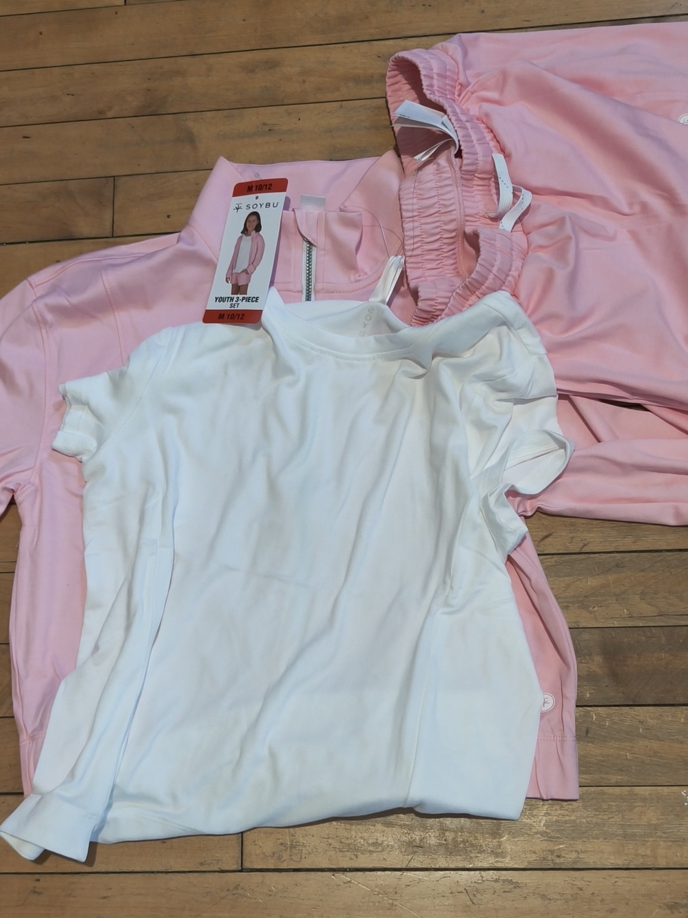 New!!! Soybu Youth Girls 3-piece Set Full Zip Jacket Tee Short Pink Color Size S